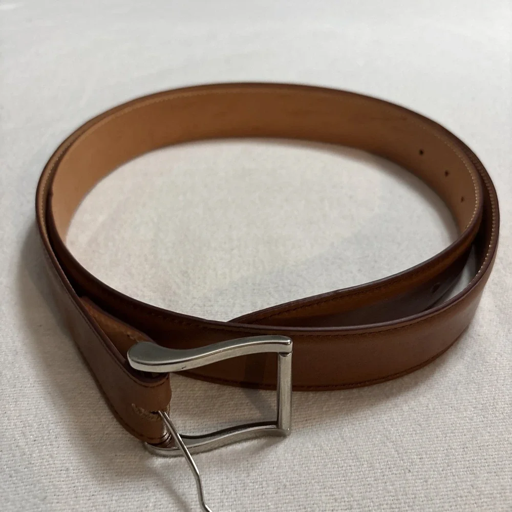 Paul Fredrick Cognac Brown Leather Belt Mens 46 Made in Italy‎ Office Casual